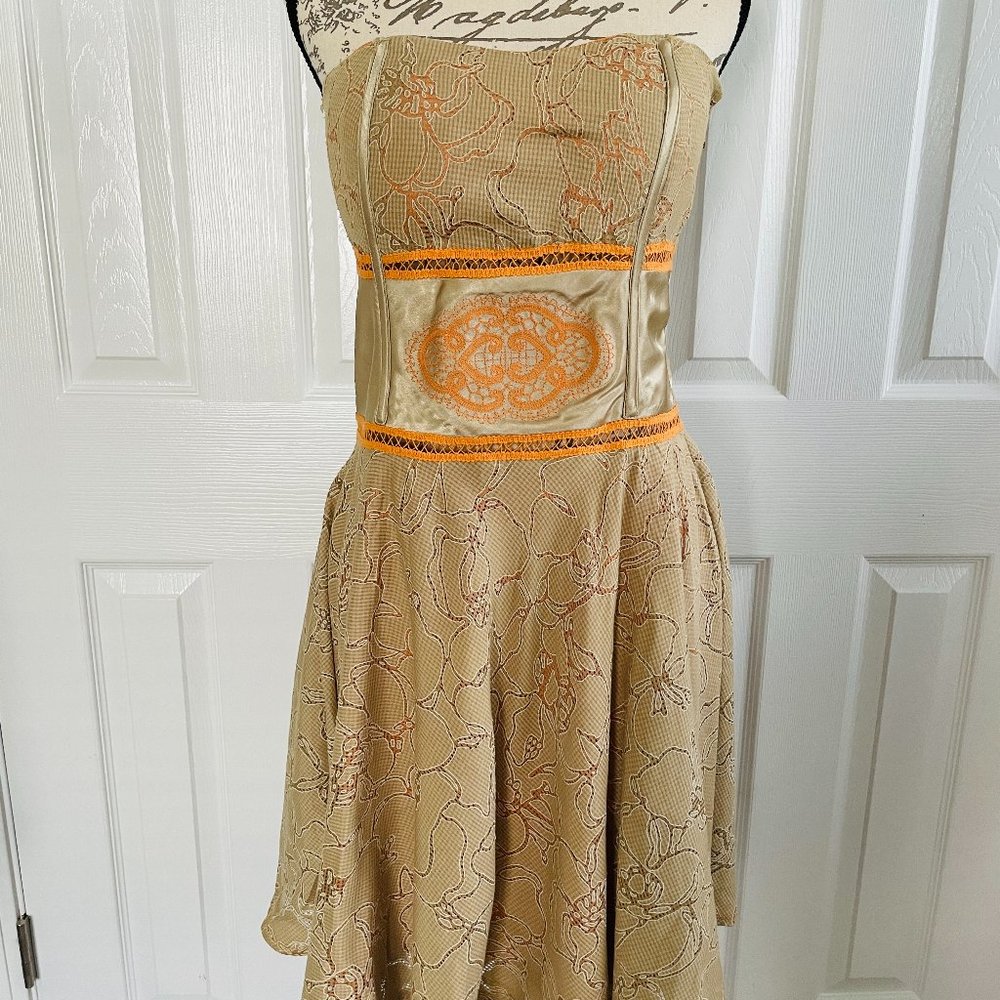 Lyndia Khaki/Orange strapless dress